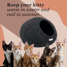 Grey Felt Cat Cave  Cozy Pet Bed Handcrafted Wool Pet Bedding Natural Wool Bed