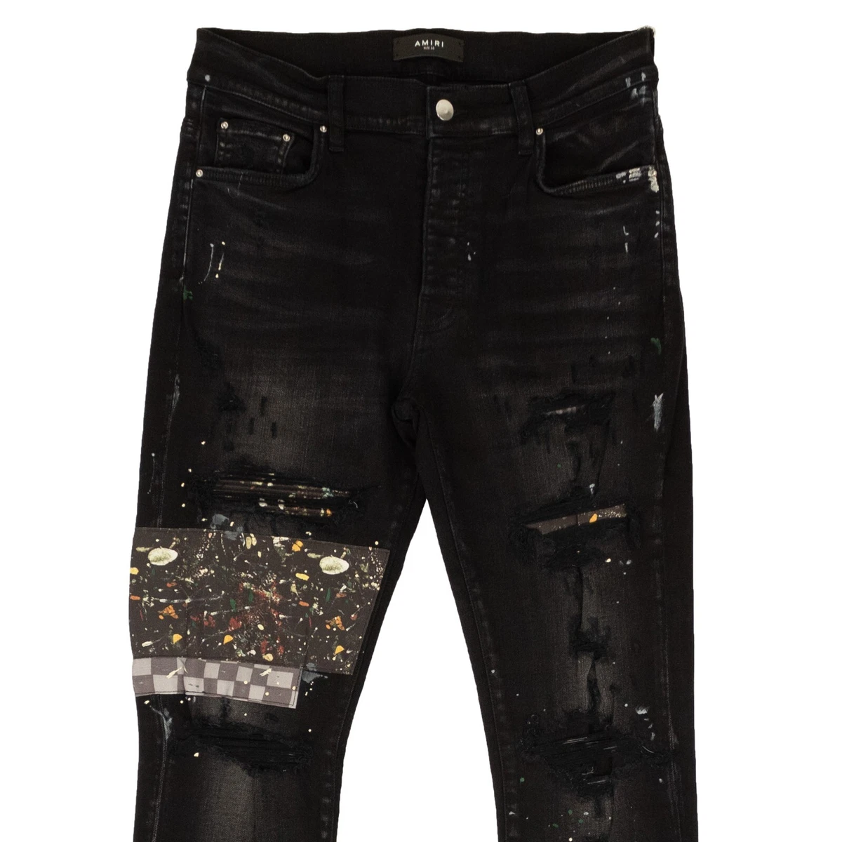 Amiri black art patch painted jeans discount