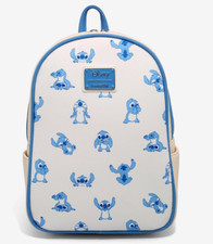 Loungefly Stitch Classic Poses All Over Print White  Blue Mini Backpack - NWOT