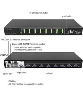 MT-VIKI 8 Port IP KVM Switch 4K@60HZ w/3.5mm Audio 1U Rack Mount For Mouse PC