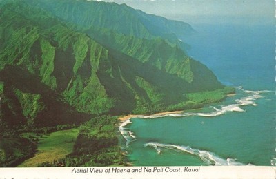 Postcard Hawaiian Islands Kauai Haena Bay Na Pali Cliffs Beach Surf Aerial