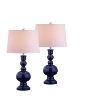 Jonathan Y 28.5 Navy Glass Table Lamp Set Of 2 For Living Room Bedroom Decor