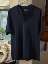 Roger Federer X Uniqlo 1/4 Zip Blade Collar Tennis Shirt Men s Medium Navy Blue