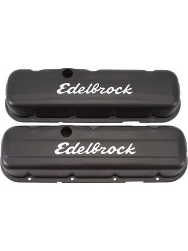 Edelbrock Valve Covers Signature Series Stock Height Steel Black Powderco (4483) - Picture 1 of 12