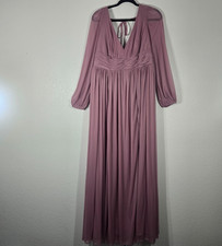 Azazie Norah Maxi Dress Women Size 16 Mauve Long Sleeve Milkmaid Bridal