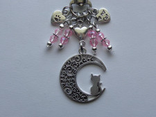 CRESENT MOON CAT LOVE MY CAT KEY CHAIN BAG CHARM BAG CHARM CAR CHARM PAGE CHARM