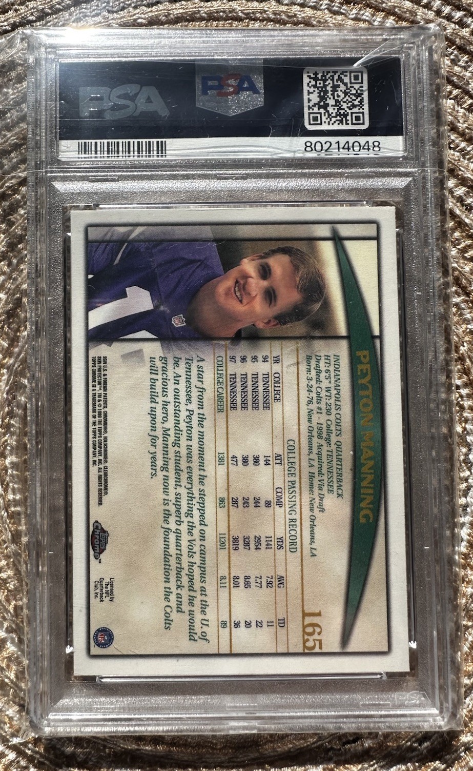 1998 Topps Chrome Peyton Manning Rookie RC #165 Colts PSA 8 NM-MINT view 4