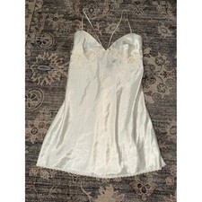Vintage Victorias Secret Bridal Satin Slip White Beaded Pearls Appliqu  Sequins