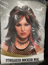 Rocker Unisex Black Red Wig