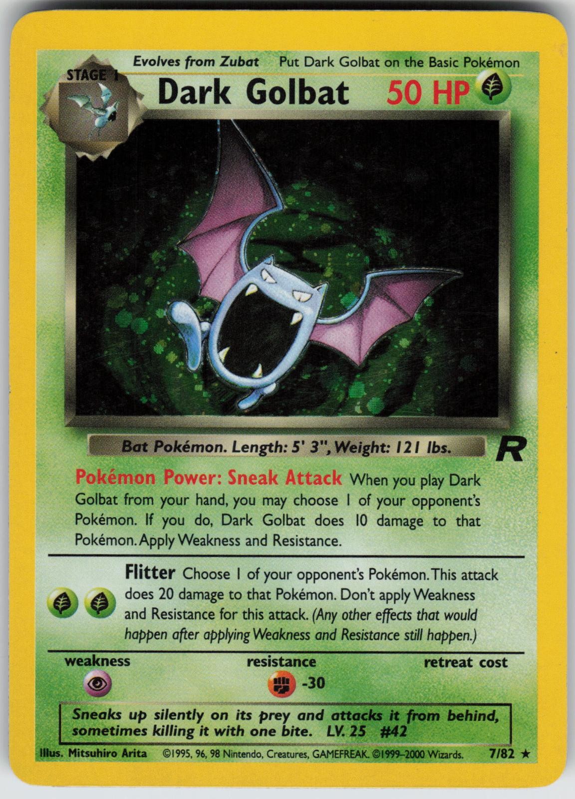 Dark Golbat 7/82 Rare Team Rocket Pokemon Unlimited Holo Lightly Played