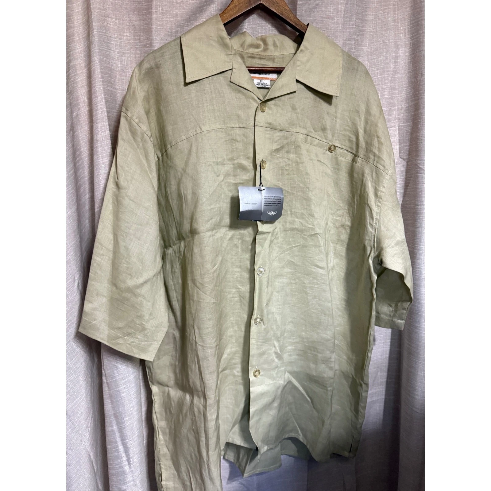 NWT Daniel Ellissa Mens 3XL Sage Green 100%Linen Shirt Short Sleeve Relaxed Fit