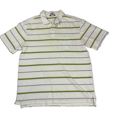 Old Navy Polo Shirt Men  s Medium White Striped Short Sleeve Pocket Regular Fit