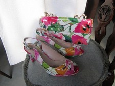 Stuart Weitzman floral patent shoes size 075 and matching bag NEW
