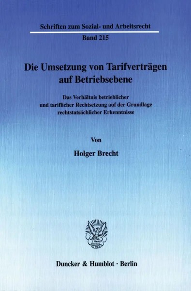 Die Umsetzung Von TarifverträGen Auf Betriebsebene. | Holger Brecht | Buch-image