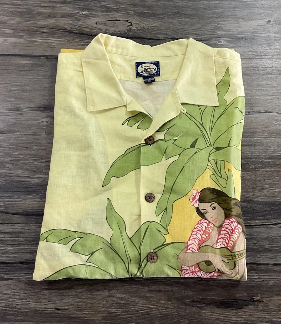 Tommy Bahama Vintage Linen Hawaiian Shirt Mens Sz L