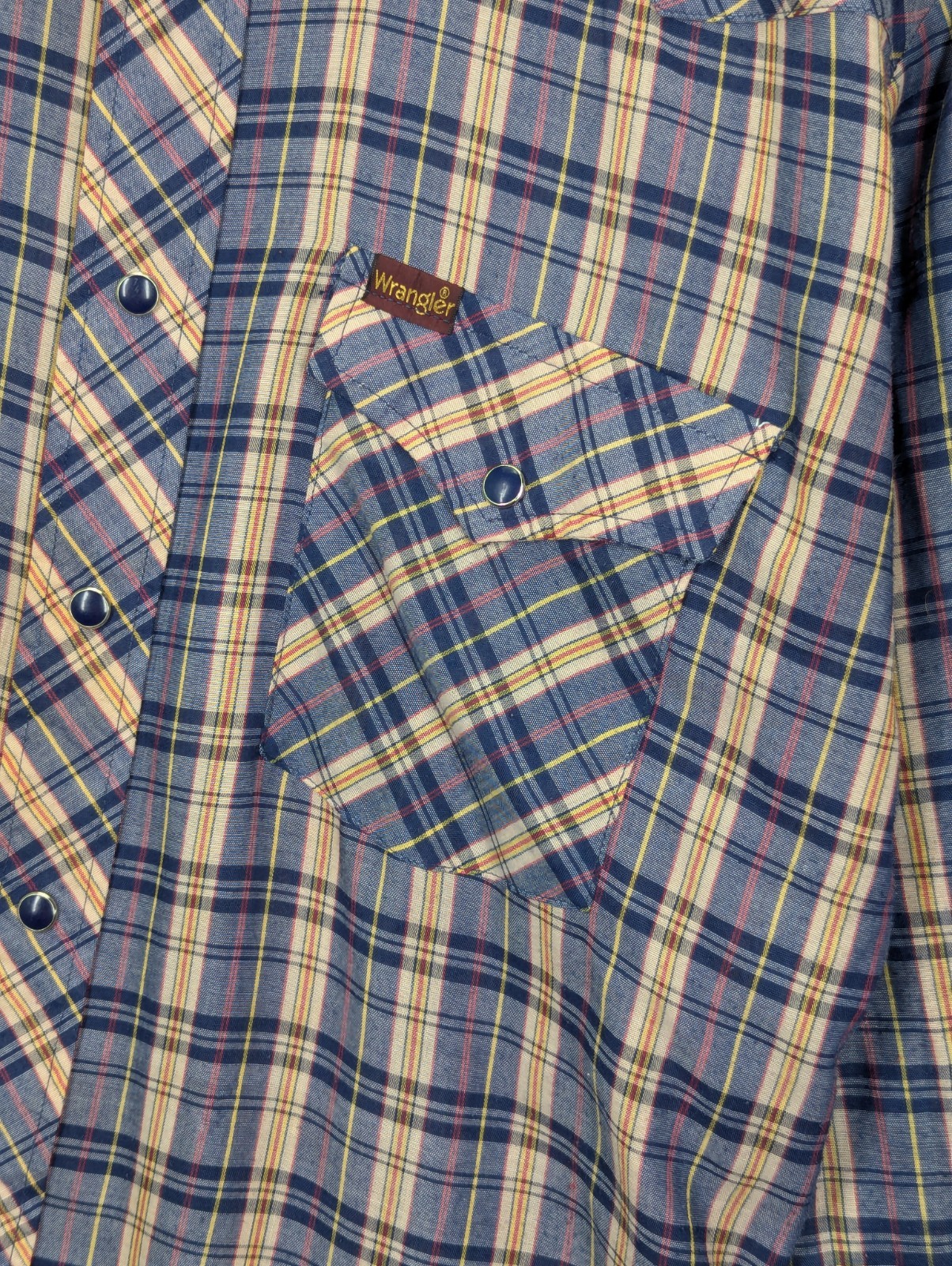 Vintage 80's Wrangler Plaid Shirt Size Large Slim Lightweight Fabric Made In USA image 3