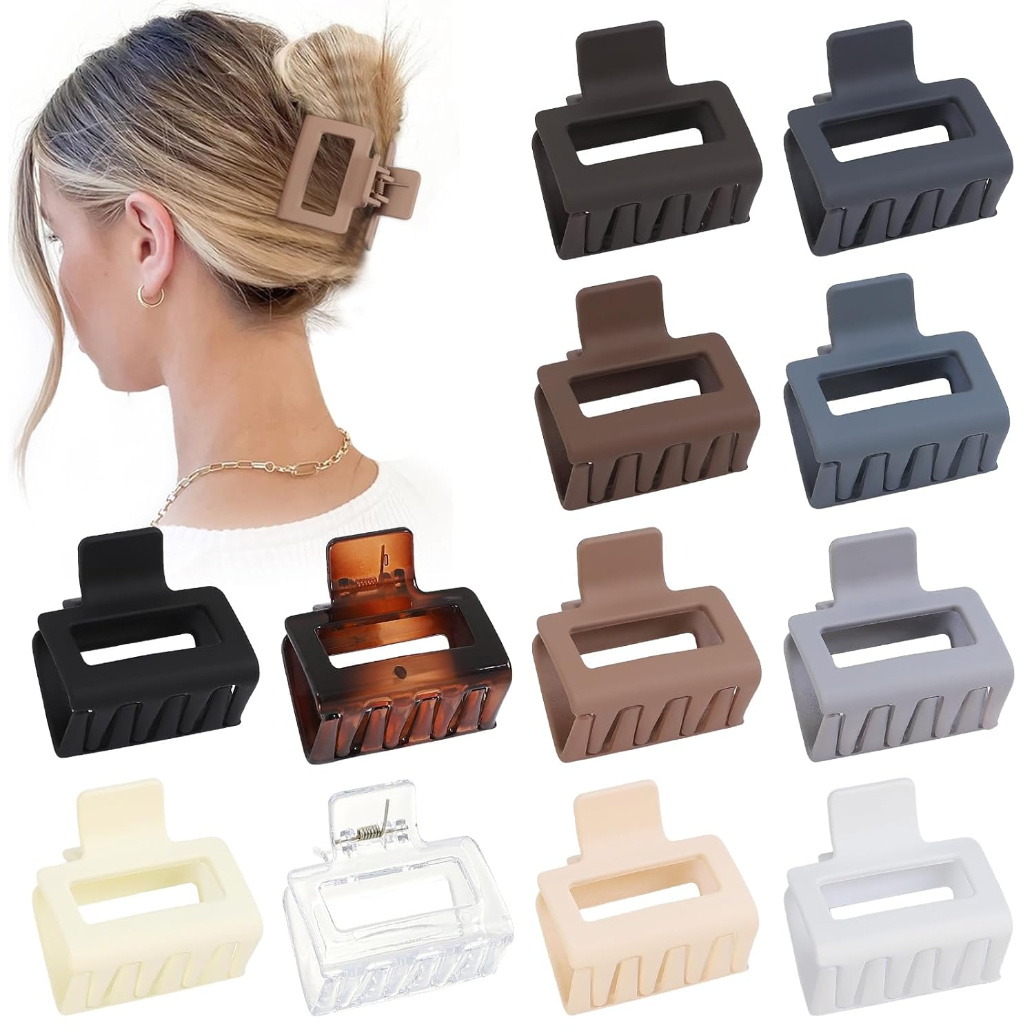 2 Inch Medium Hair Claw Clips 12 Pcs Square Hair Clips for Thin Hair Matte Nonsl