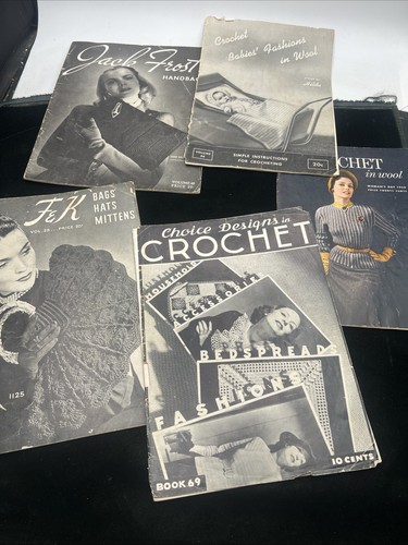 1930s 40s 50s Fashion Clothing Crochet Pattern Books Baby Bags Hats Jack Frost