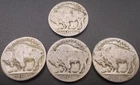 Lot of 4 Dateless Buffalo Nickels: 3 with Denver Mint Mark, 1 with San Francisco