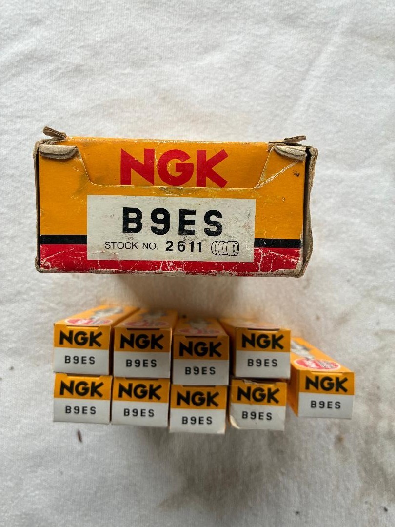 NGK B9ES stock# 2611. Box of 9 NOS spark plugs.