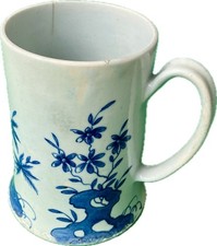 18th Century English Soft Paste Porcelain Mug  c1755 Blue & White Tankard 14 cm