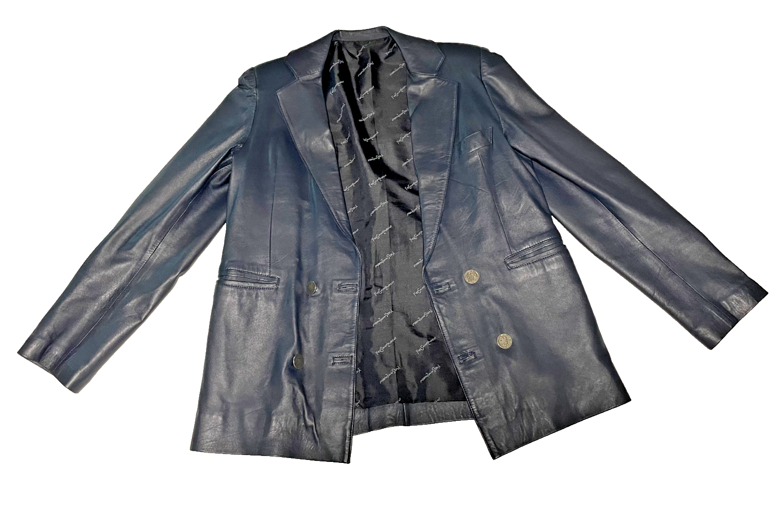 Giacca di pelle marina YVES SAINT LAURENT (circa M L) Ottime condizioni!