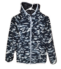 Eddie Bauer Reversible Black Camouflage Hooded Full Zip Jacket Kids M Medium R2