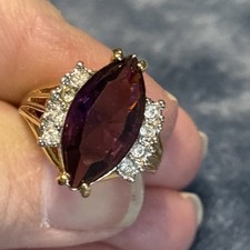 Vintage 18K GE A In a Circle purple gemstone Ring With 8 Clear Accent Stone 17mm