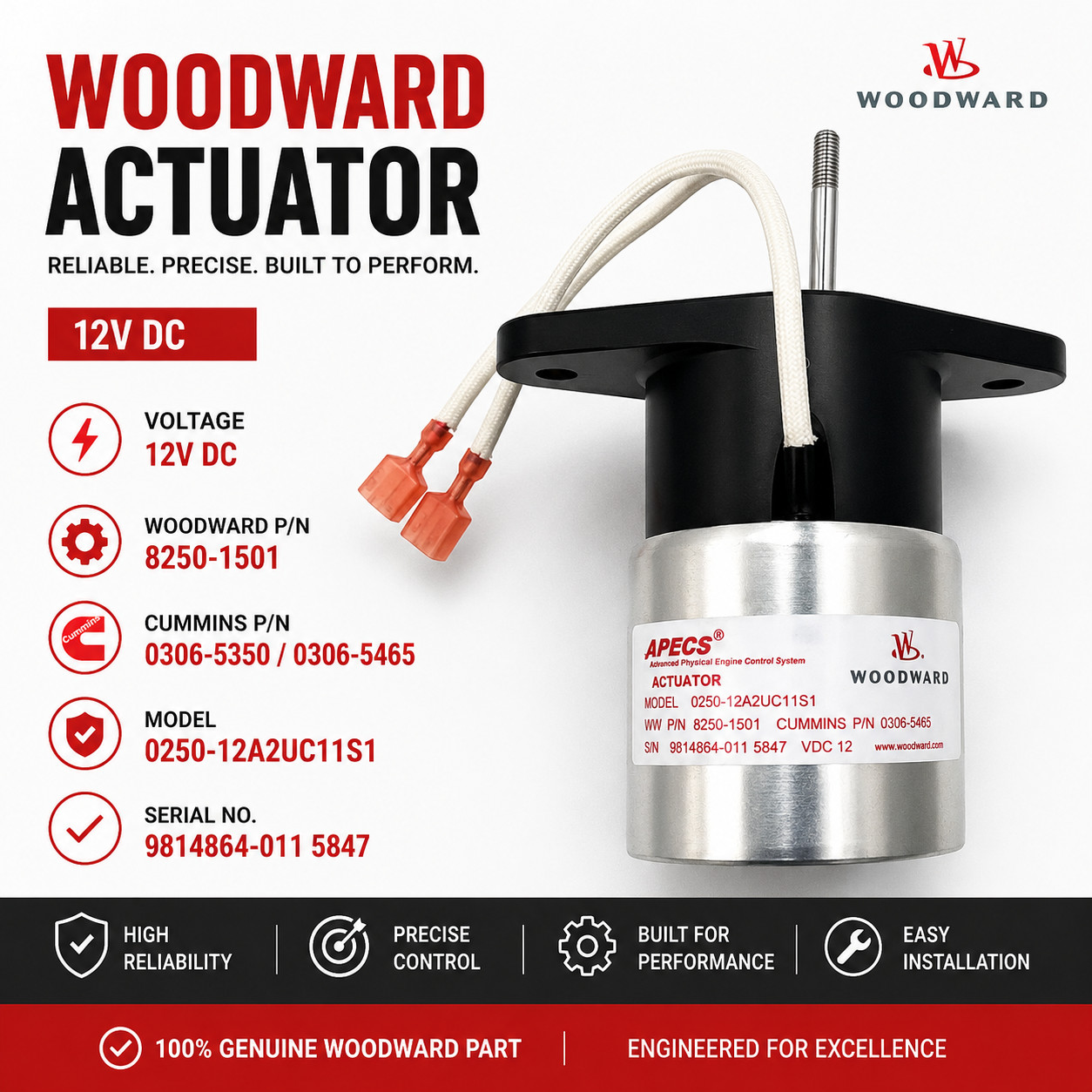Woodward 12v P/N :8250-1501 & Cummins P/N : 0306- 5350 / 0306-5465 12v