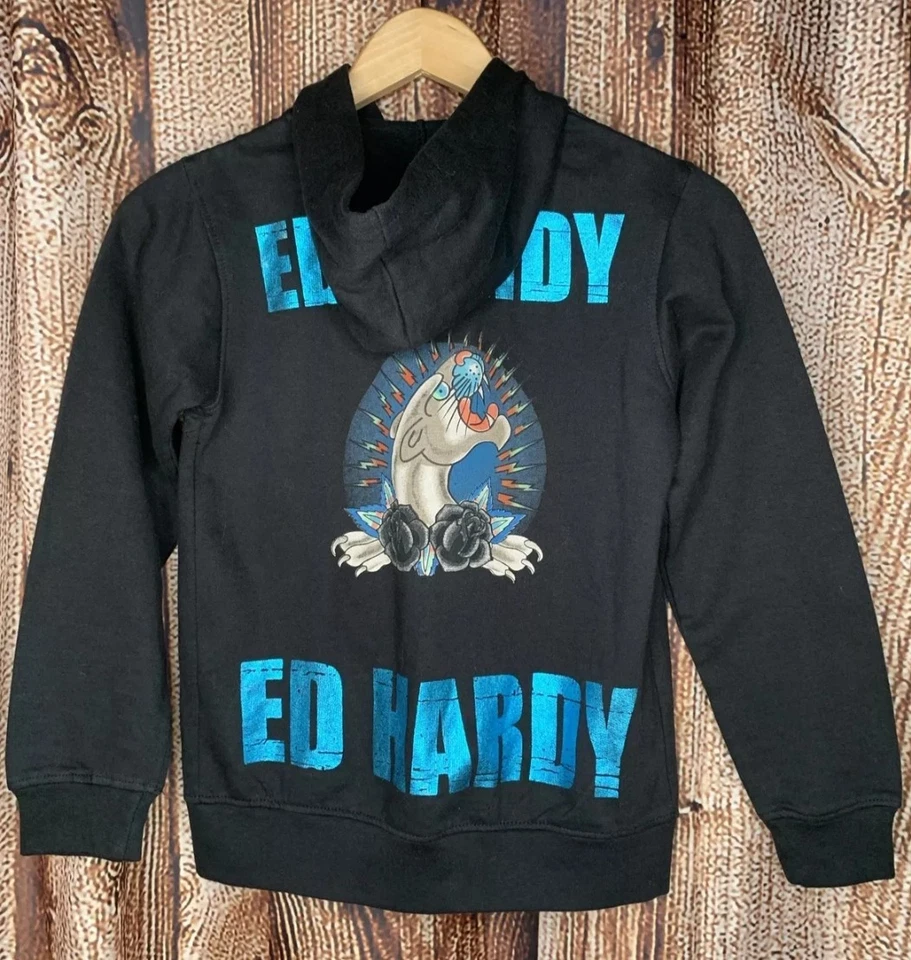 Sudadera con Capucha Ed Hardy Niño Grande (12) Gráficos Pantera Cremallera NUEVA con ETIQUETAS Foto 2 de 4