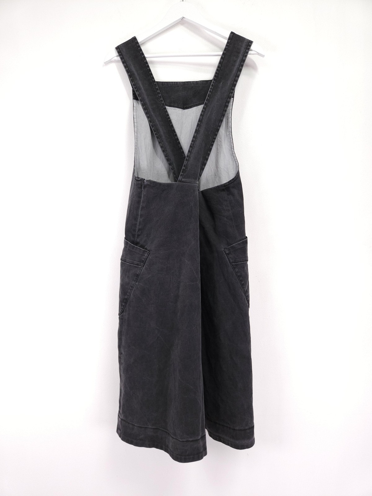 Toast OAS Dress Size 12 Charcoal Grey Denim Pinafore Midi Square Neck Pockets image 9