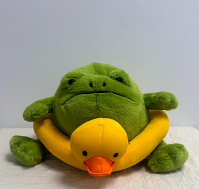 Jellycat Ricky Rain Frog Green Plush Toy with Dust Bag and Rubber Ring Accessory