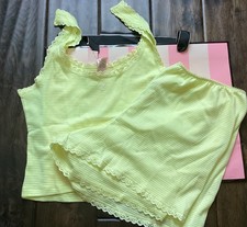 NEW Victoria's Secret Pajama Set 2-Piece Cotton Tank Top Shorts Yellow Small S