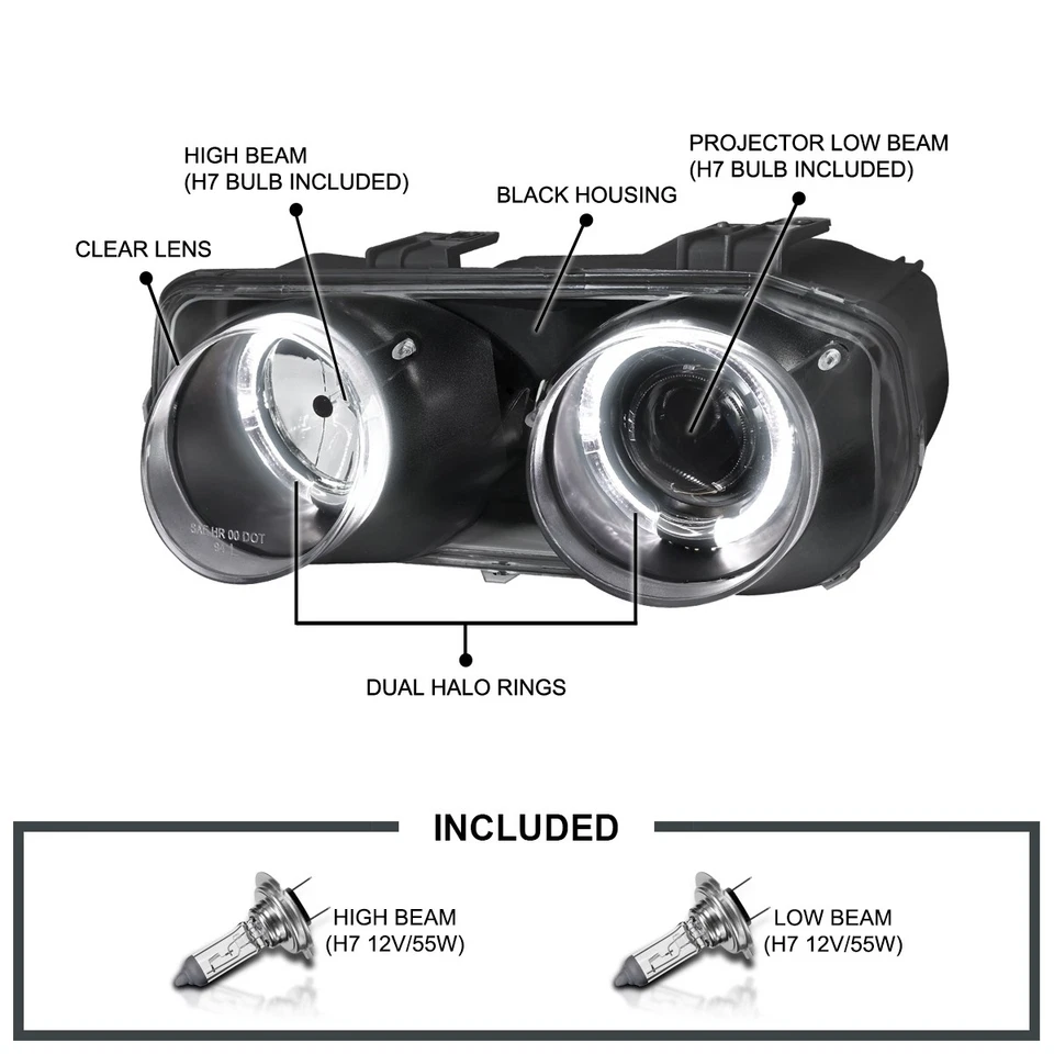Black Fits 1994-1997 Acura Integra LED Halo Projector Headlights Lamp Left+Right Foto 3 de 4