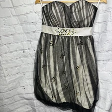 Phoebe Couture Strapless Cocktail Dress, Black & Cream, Lace Overlay, Size 2