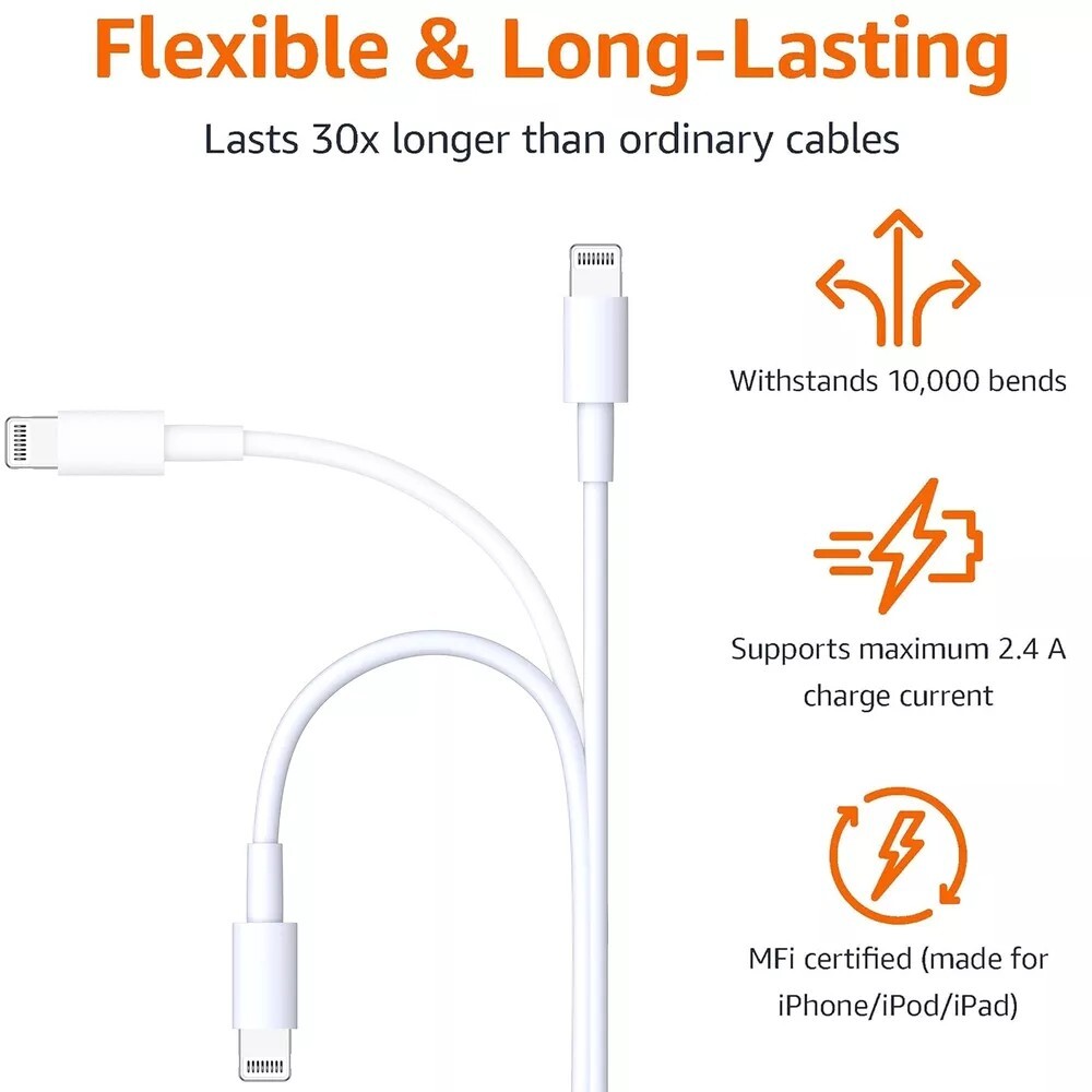 USB A to Lightning Cable 3ft 3Pack Apple MFi Certified Apple Lightning iPhone...-image
