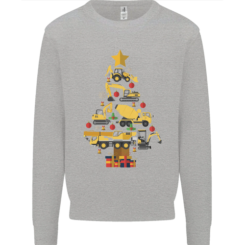 Construction Christmas Tree Digger Lorry Crane Kids Sweatshirt Jumper - Picture 31 of 92