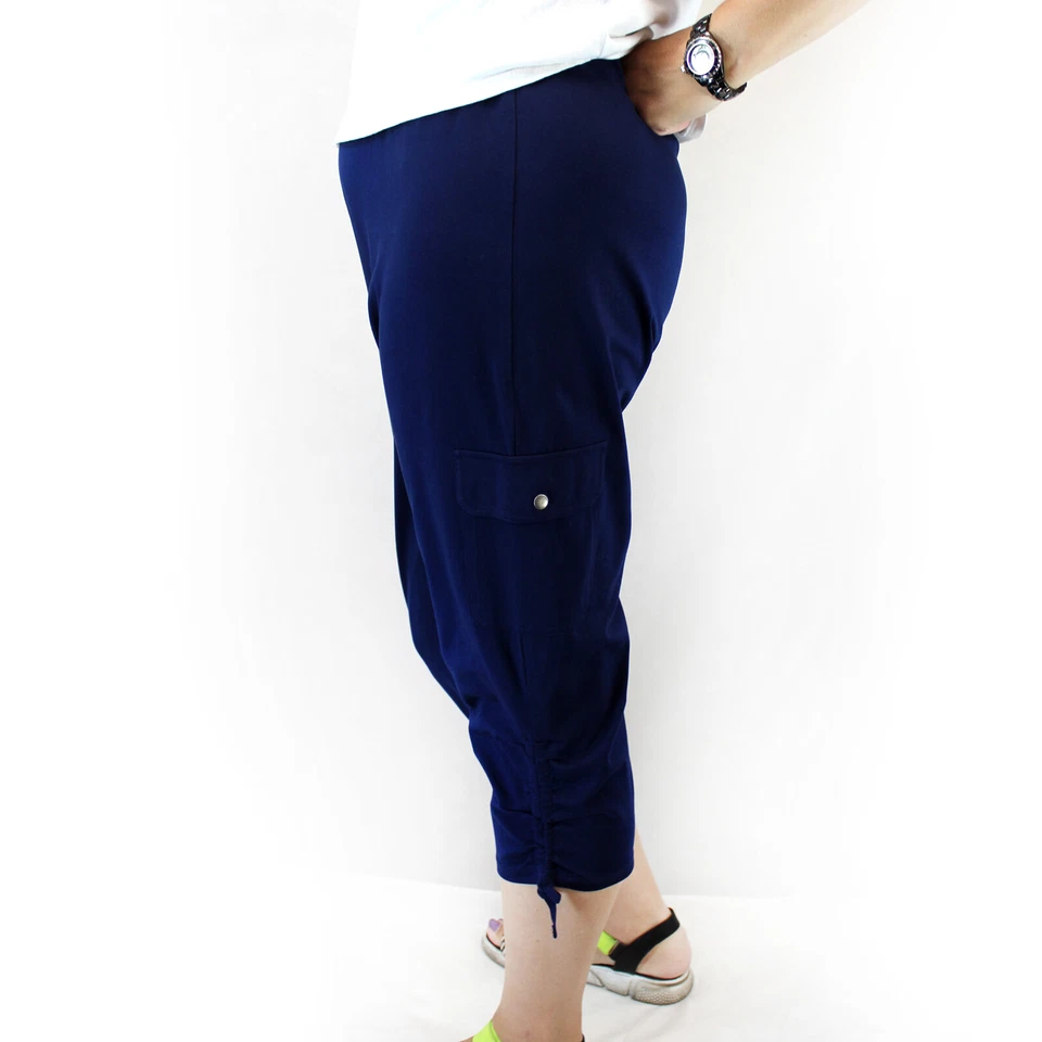 Pantalones Catherines Azul Marino Cintura Elástica Bolsillos Laterales Capri Plus 5X, 34/36W Foto 3 de 4