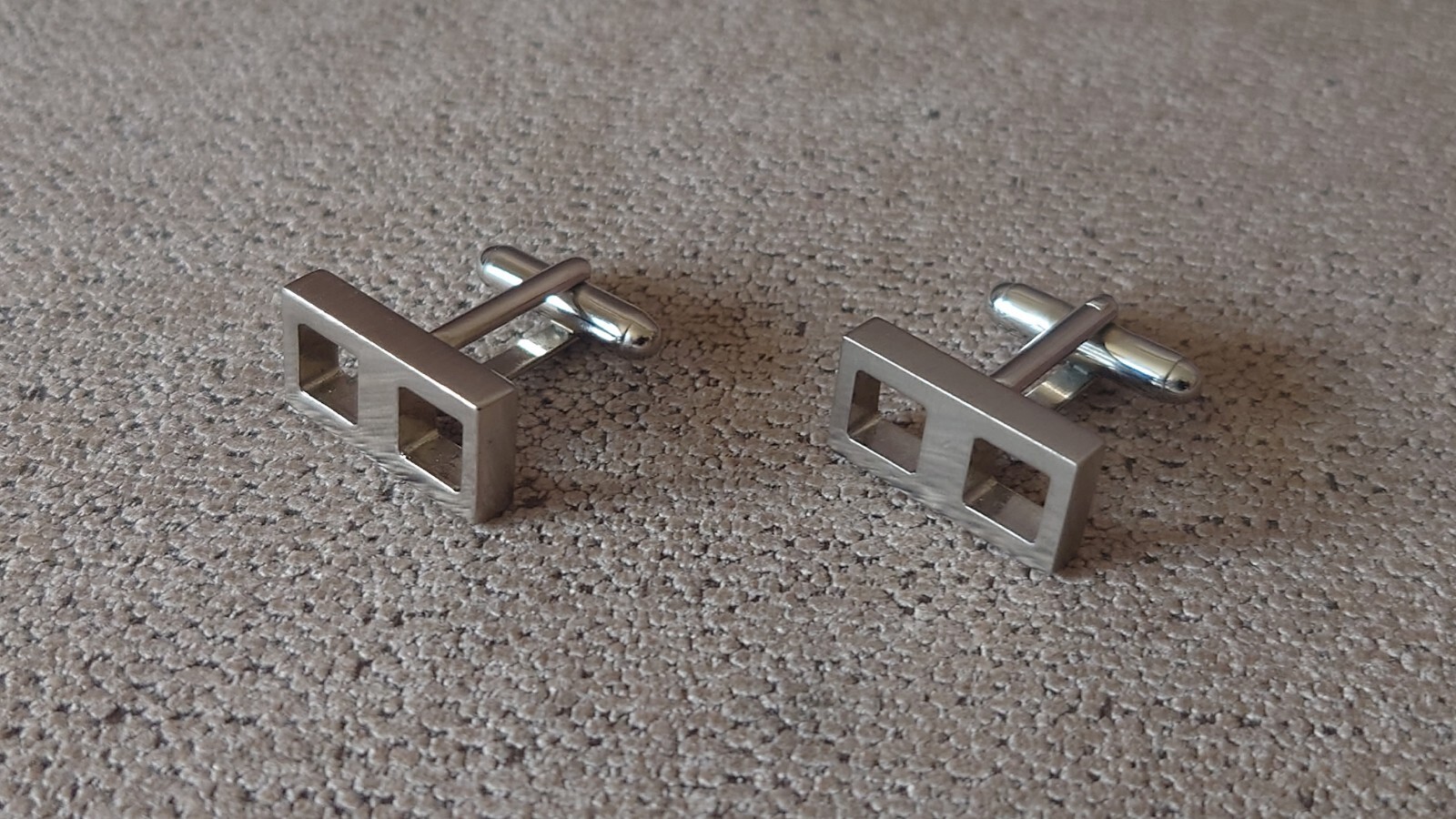 Rectangle Square Cufflinks Silver Tone Window Sha… - image 1