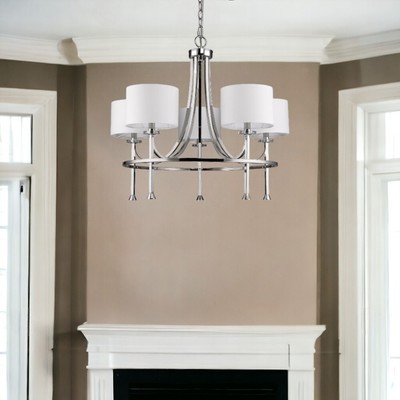 Silver Candle Style Five Light Metal and Crystals Dimmable Chandelier With Wh...