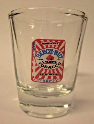 chewing tobacco glass BEECHNUT CHEWING TOBACCO LOGO ON A CLEAR SHOT GLASS