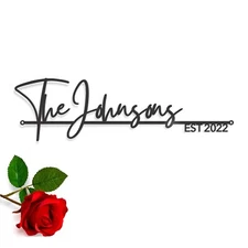 Personalized Elegant Family Name Sign Custom Decor Metal Art Plaque Wedding Gift