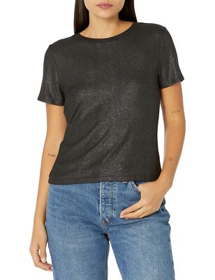 PAIGE Women's Lor tee Crew Neck Ribbed Fabric Fitted Black/Silver Size M
