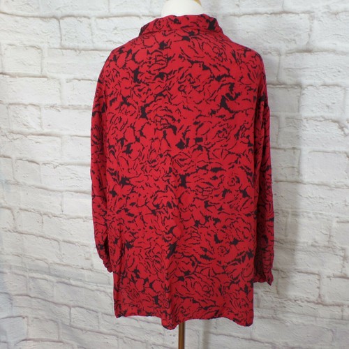 Vintage Diane Von Furstenberg Blouse Sz 14 Red Black Rayon Long Sleeve - Picture 4 of 8