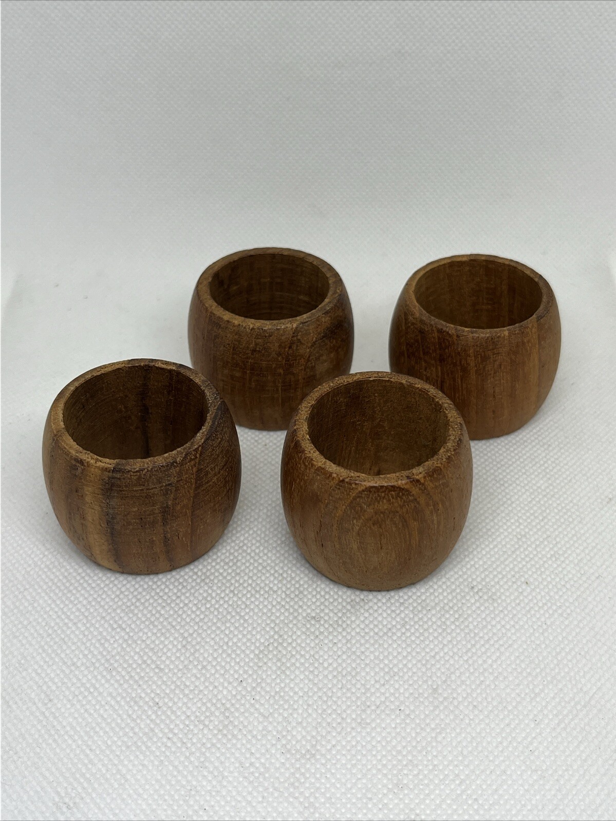 Vintage 1960s MCM Burma Teak Wood Napkin Rings Set of 4 Table Decor