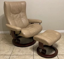 Ekornes Stressless ‘Wing’ Recliner Chair & Ottoman Large Sand Norway Furniture