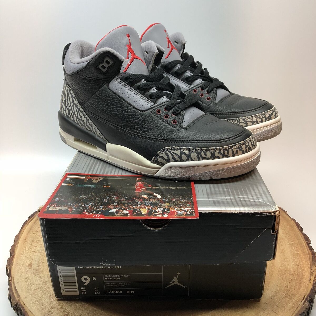 Size 9.5 - Air Jordan 3 Retro 2001 Black Cement for sale Size 9.5 - Air Jordan 3 Retro 2001 Black Cement for sale