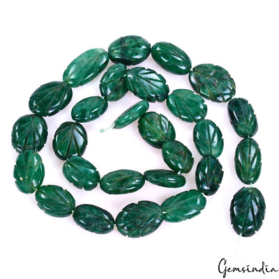 150 Cts/27 Pcs Natural Dark Green Emerald Drilled Oval Carving Loose Beads Gems