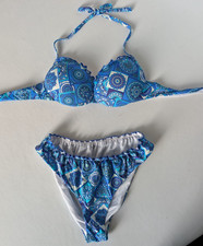 CALZEDONIA Bikini Cobey set top + pantaloni push up blu/bianco taglia 80A/75B/70C M