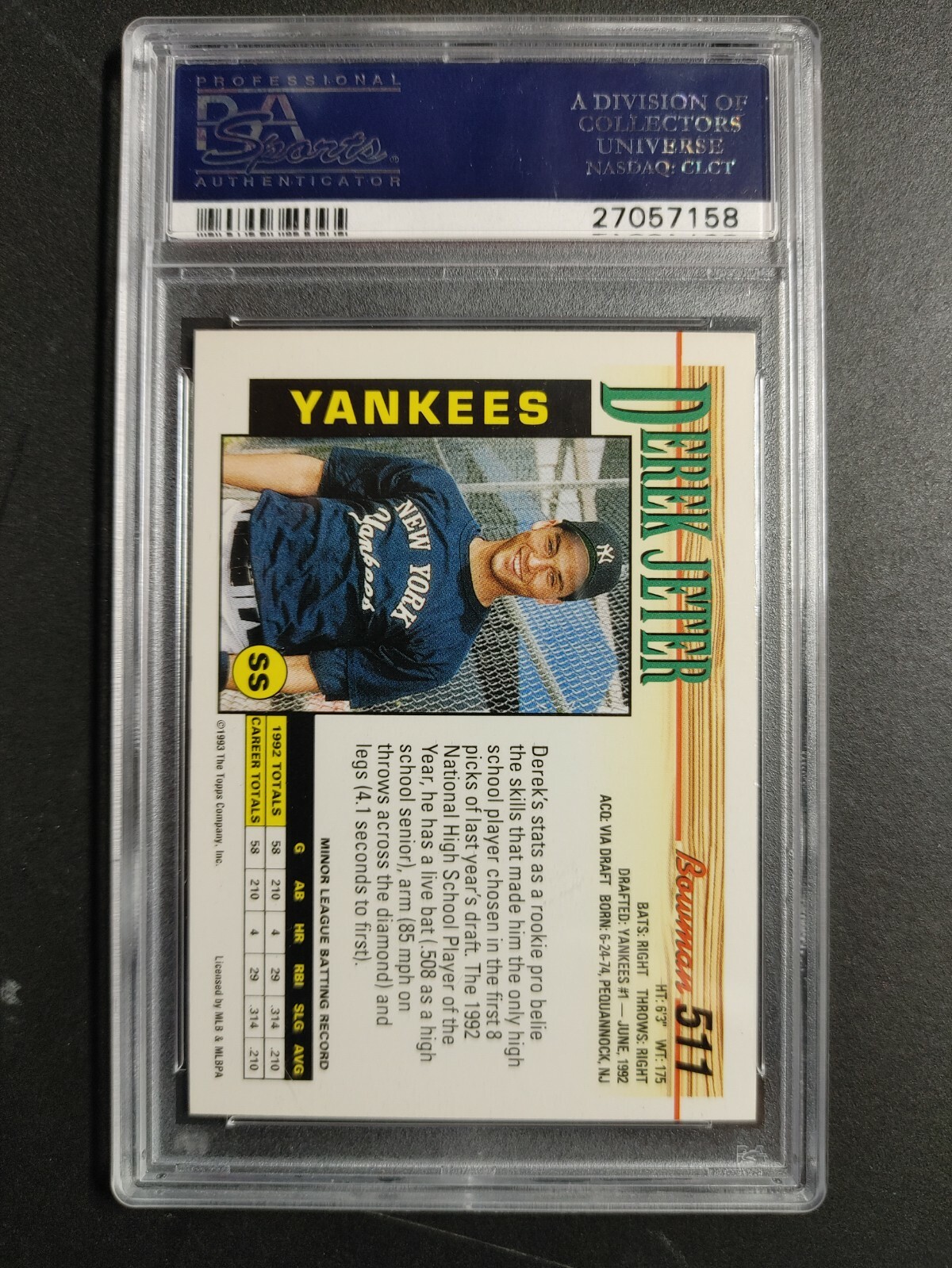1993 Bowman Derek Jeter Rookie Card PSA 8 - HOF  view 2